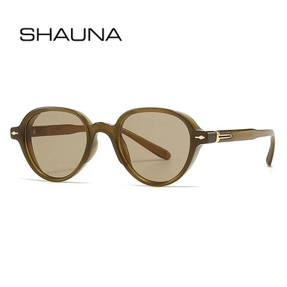 SHAUNA Ins Lunettes de soleil ovales tendance populaires pour femmes, nuances dégradées UV400, rétro, rivets, hommes, punk, vert olive