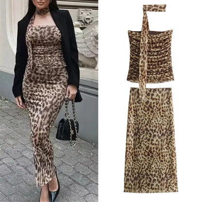 ONKOGENE Leopard Print Tüll Crop Top Frau Geraffte Off-Shoulder Bandeau Top Frauen Ärmelloses Rückenfreies Tube Top 2024 Sommer Sexy Tops