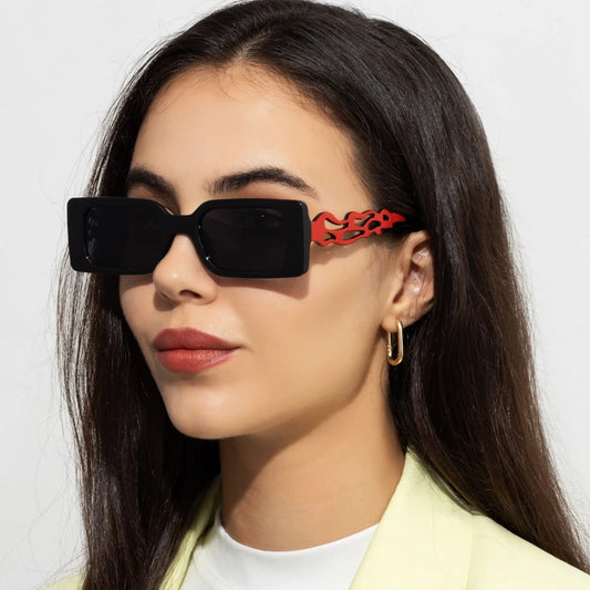 Sonnenbrille Damen Vintage Rechteckig Retro Quadratisch Geflammt Rahmen Sonnenbrille Damen Reise Hip-Hop Brille UV400 Schutz