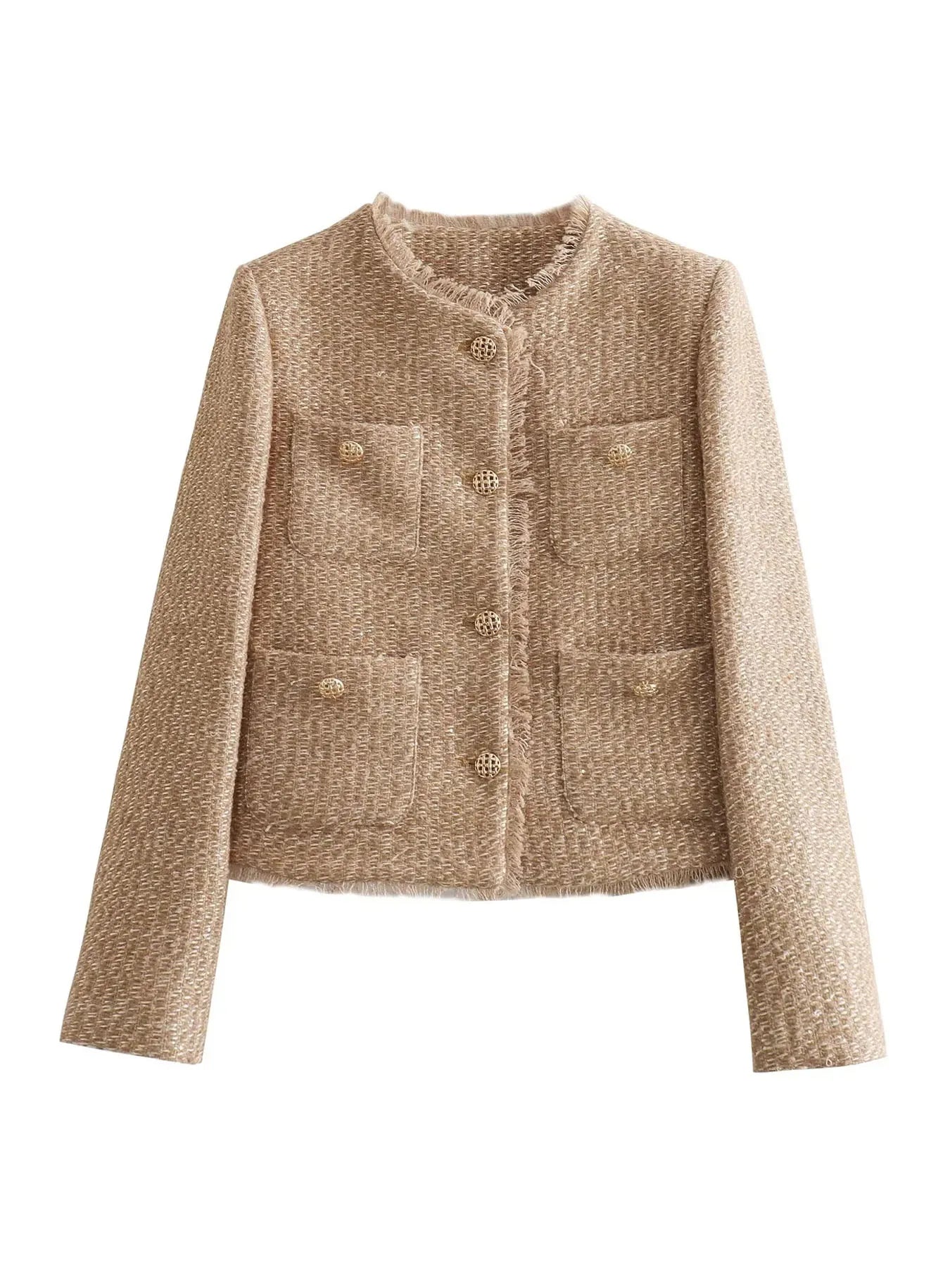 TRAF Damen Jacke Mantel Tweed Kurzjacke Neu in Oberbekleidung Herbst Winter Kurzjacke Frau Langarm Elegante Kurzmäntel