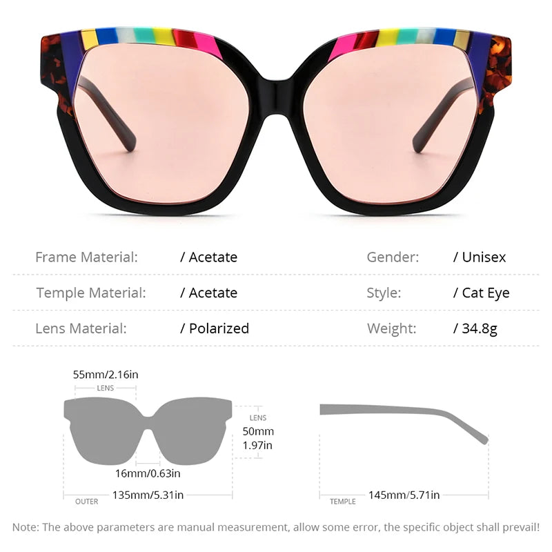 HEPIDEM Acetat Polarisierte Sonnenbrille Frauen 2024 Neue Bunte Retro Trendy Design Cat Eye Sonnenbrille UV400 Männer Shades H9340T