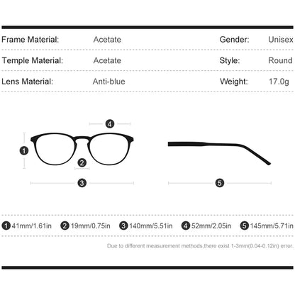 HEPIDEM Lunettes anti-lumière bleue pour homme et femme, style rétro vintage, rondes, en acétate, anti-rayons bleus, 2020, 9139AB