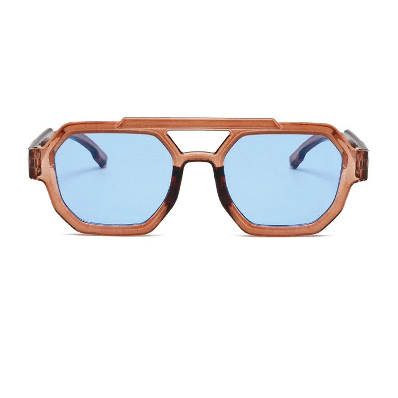 Lunettes de soleil à double pont tendance pour femmes, lunettes de soleil carrées polygonales, rétro, bleu, violet, pour hommes, lunettes de soleil UV400