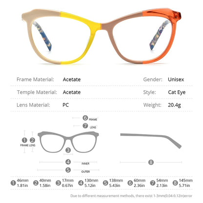 HEPIDEM Multicolor Acetate Eyeglasses Frame Women 2023 New Cat Eye Glasses Cateye Spectacles Eyewear 9275