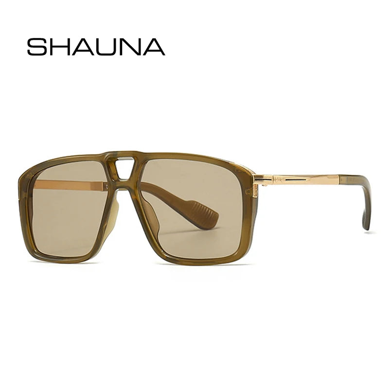 SHAUNA Retro Doppelstege Herren Piloten Sonnenbrille Shades UV400 Mode Nieten Damen Gradient Sonnenbrille