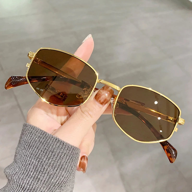 SHAUNA Retro Polygon Square Metal Women Luxury Sunglasses Fashion Gradient Shades UV400 Men Sun Glasses