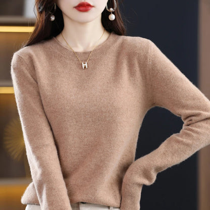 Women's 100% Pure Wool Cashmere Sweater O-Neck Pullover Knitted Casual Sweater Winter New  Long-Sleeved Warm High-Grade Jumper