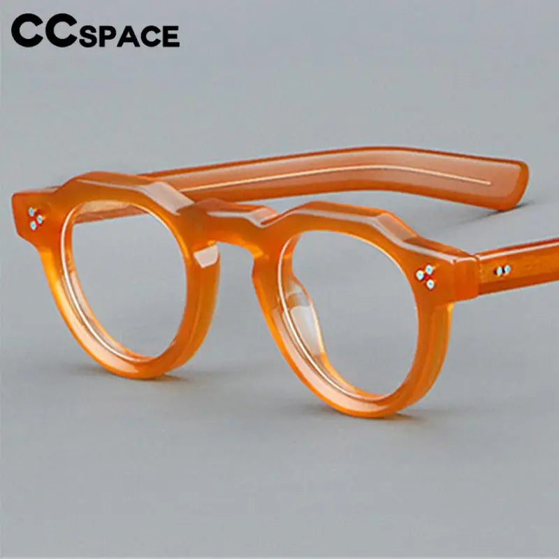 57171 Vintage Round Acetate Spectacles Frame Women Fashion Rivet Optical Transparent Eyeglass Men Trend Prescription Glasses