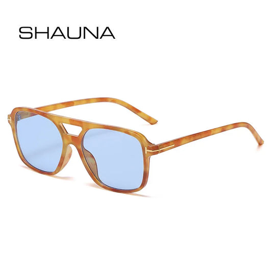 SHAUNA Fashion Double Bridges Square Women Sunglasses Retro Brand Designer Clear Ocean Lens Eyewear Shades UV400 Men Sun Glasses