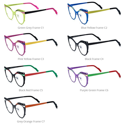 FONEX Titanium Glasses Women Fashion Colorful Hollow Out Cat Eye Eyeglasses 2024 New Men Eyewear F85825