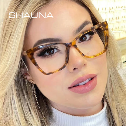 SHAUNA TR90 Cat Eye Women Glasses Frame Fashion Clear Anti-blue Light Eyewear Retro Spring Hinge Men Optical Frame