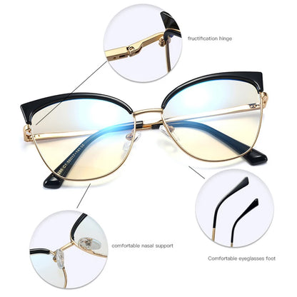 SHAUNA Retro Cat Eye Women Metal Glasses Frame Clear Anti Blue Light Optical Eyewear Fashion Men Spring Hinge Computer Goggles