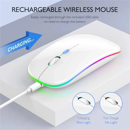 Souris sans fil compatible Bluetooth 2,4 GHz 1600 DPI USB rechargeable lumière RVB souris portable pour ordinateur portable PC Macbook jeu