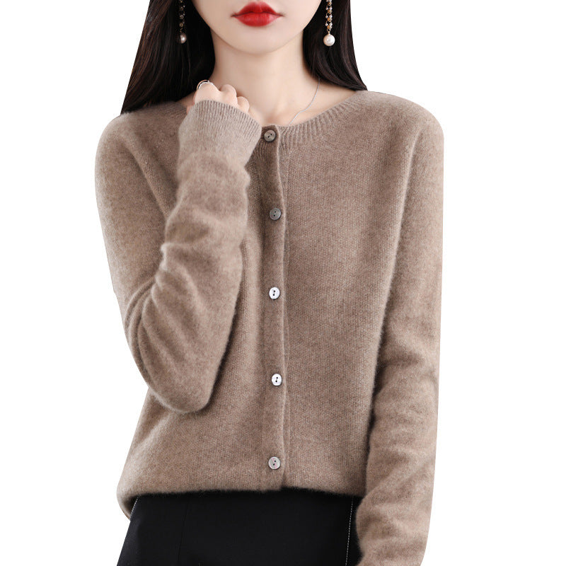 Women's Cashmere Cardigan O-neck Loose Sweaters Top Fashion Merino Wool Knitwear Autumn Winter Female Clothing Tops