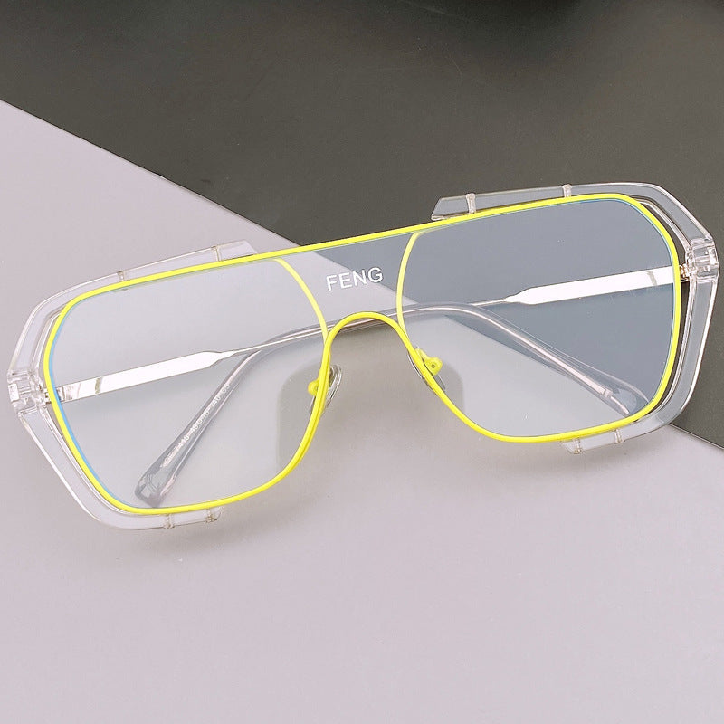 Hollow Anti-UV Flat Mirror Contrast Color Tide Sunglasses