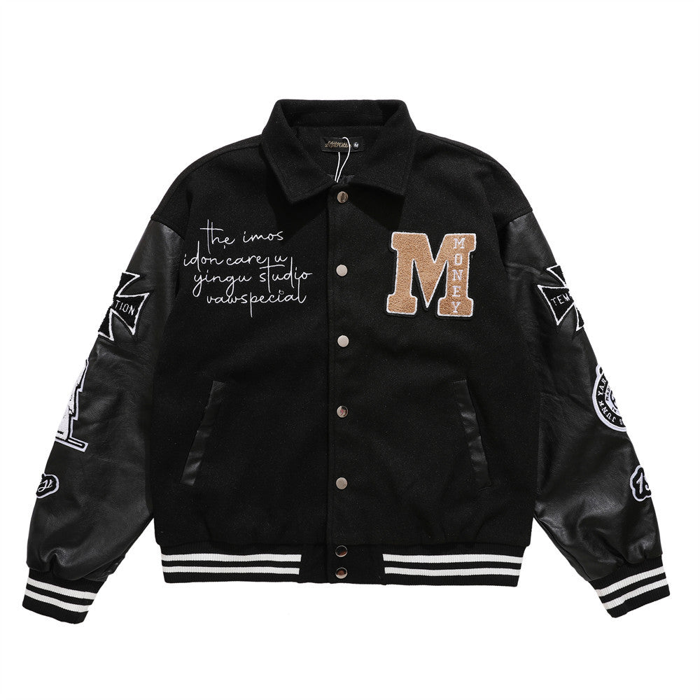 Men's Embroidered Skull Letter Baseball Jacket