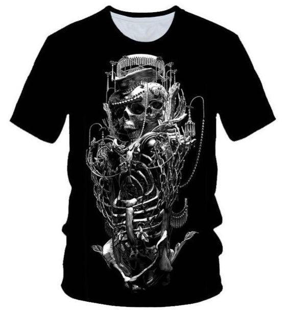 T-shirt punk moto pour homme avec motif tête de mort