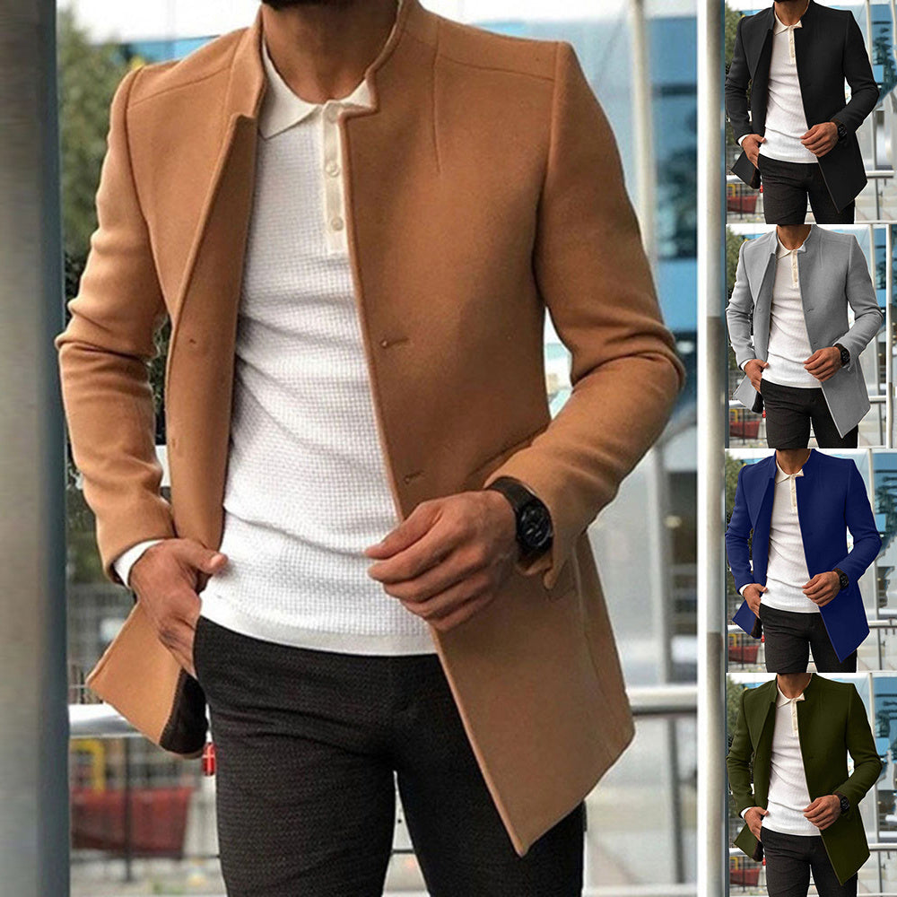 Men's Slim Coat Fashion Single-breasted Solid Color Business Jackets Fall And Winter Tops Outwear Clothing