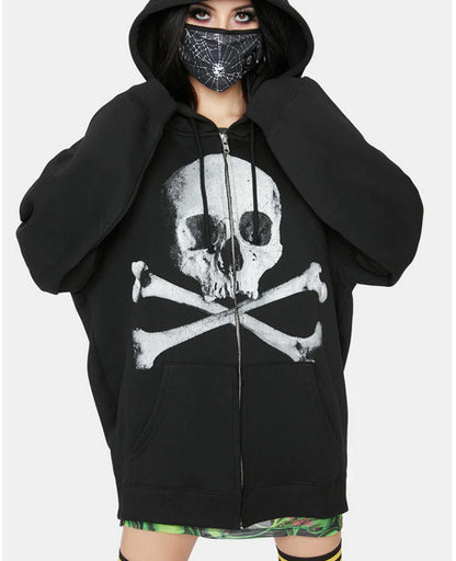 Lockerer Kapuzenpullover mit Totenkopf-Print