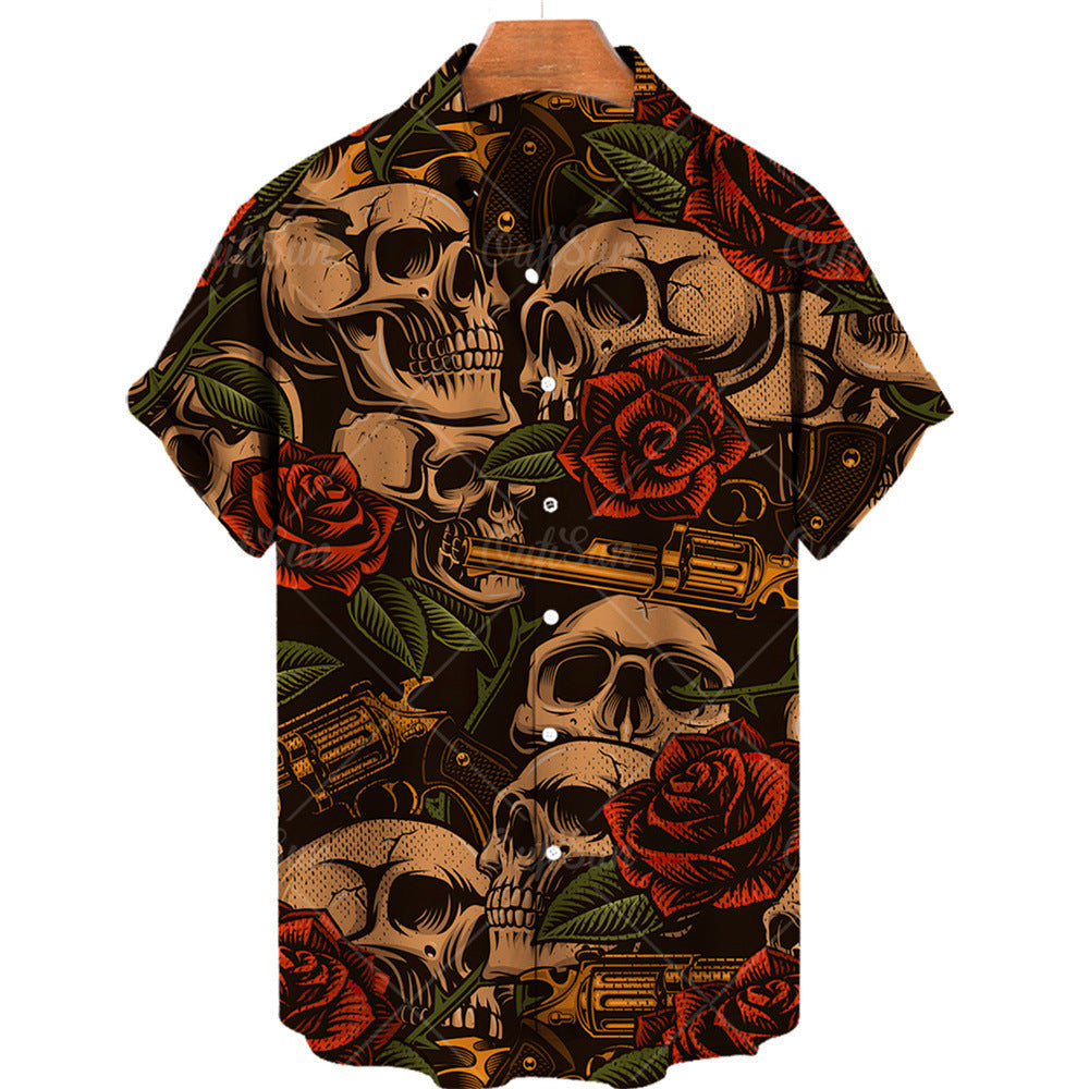 Chemise hawaïenne décontractée d'été pour hommes avec motif tête de mort 3D