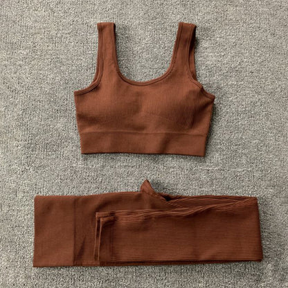 Ensemble de 2 pièces de yoga sans couture avec soutien-gorge et leggings taille haute pour femmes, pantalon de sport, de fitness, de yoga, de sport, tenues