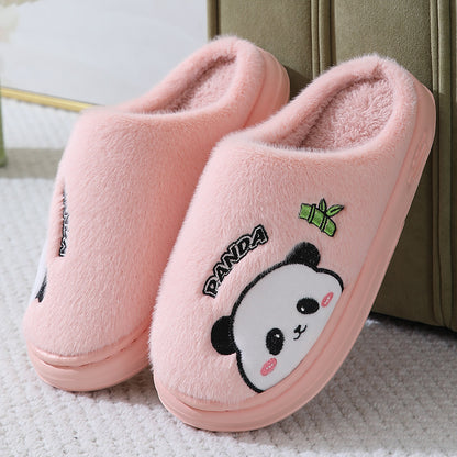 Cute Cartoon Panda Slippers Home Winter Warm Thick-soled Floor Bedroom Slipper Couples House Shoes