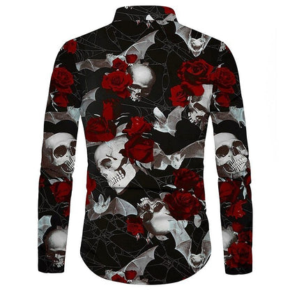 Chemise imprimée 3D motif tête de mort et rose pour homme