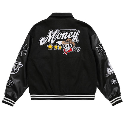 Men's Embroidered Skull Letter Baseball Jacket