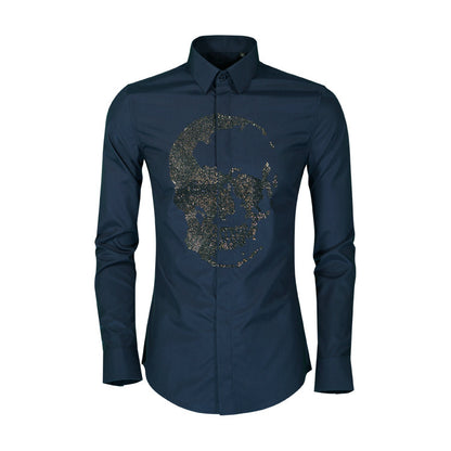 Chemise Homme Cristal Diamant Crâne Manches Longues