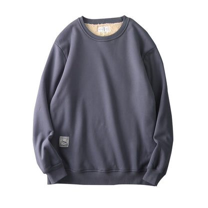 Sweat-shirt polaire d'hiver chaud à col rond pour homme, pull de couleur unie, vêtements pour garçons et adolescents