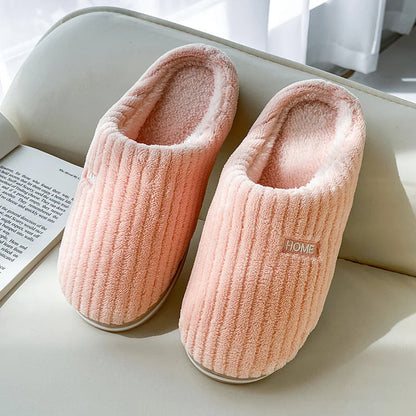 Pantoufles en coton simples de couleur unie, pantoufles d'hiver antidérapantes en peluche chaudes pour la maison, chaussures de maison d'intérieur pour couple et femmes