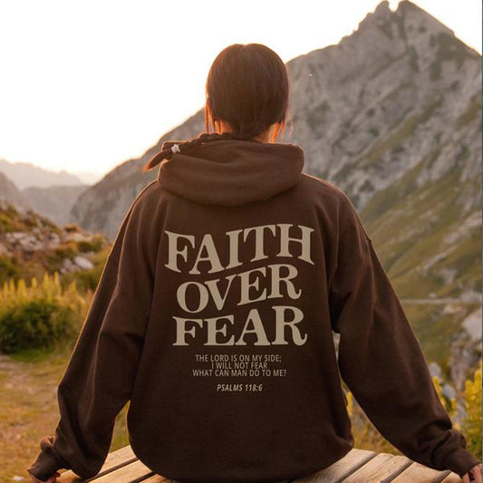 Sweat à capuche chrétien Faith Over Fear Sweat-shirt chrétien Sweat à capuche Jésus Sweat à capuche tendance T-shirt verset biblique Vêtements esthétiques unisexes