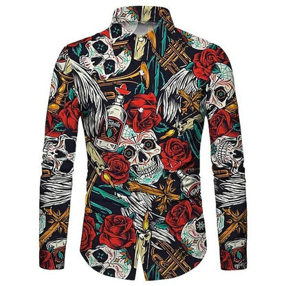 Chemise imprimée 3D motif tête de mort et rose pour homme