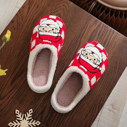 Pantoufles de Noël à carreaux Père Noël pour femme, chaussures d'hiver antidérapantes pour l'intérieur et la chambre à coucher