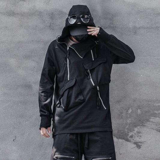 Zip Multi-pocket Sunglasses Hooded Casual Long-sleeved Hoodie