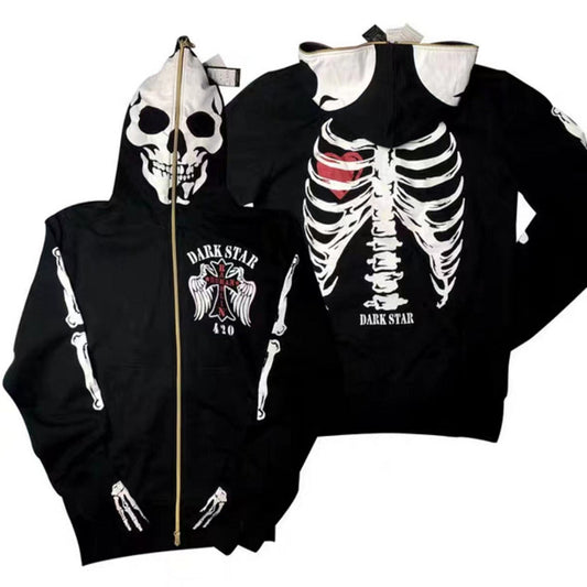 3D Digital Printing Masked Skull Zipper Jacket