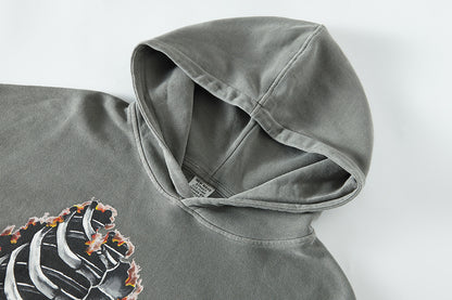 Skull And Human Bone Print Sweatshirt Loose Hood