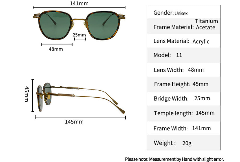 Lunettes de soleil classiques polarisées à monture polygonale en titane pur