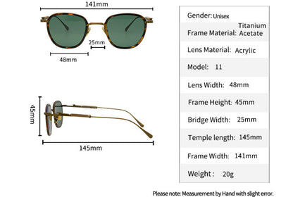 Lunettes de soleil classiques polarisées à monture polygonale en titane pur