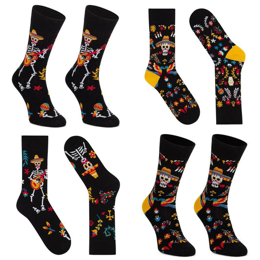 Chaussettes tendance en coton à motif jacquard de crâne coloré