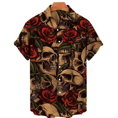 Chemise hawaïenne décontractée d'été pour hommes avec motif tête de mort 3D