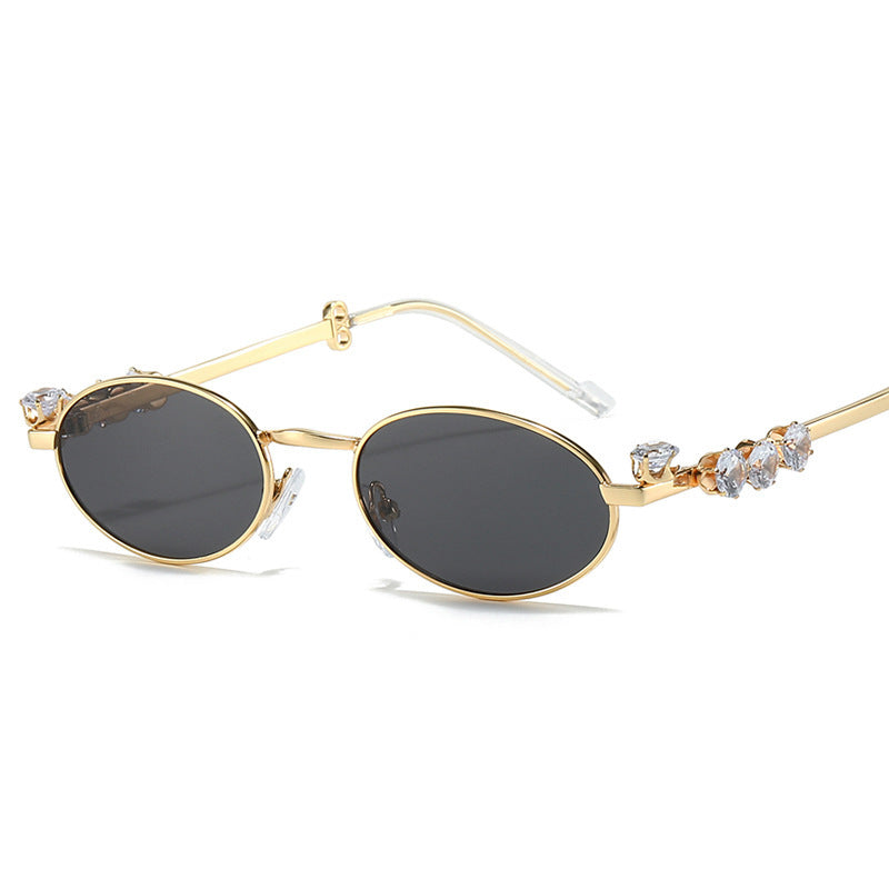 Diamond Decoration Oval Metal Sun Glasses