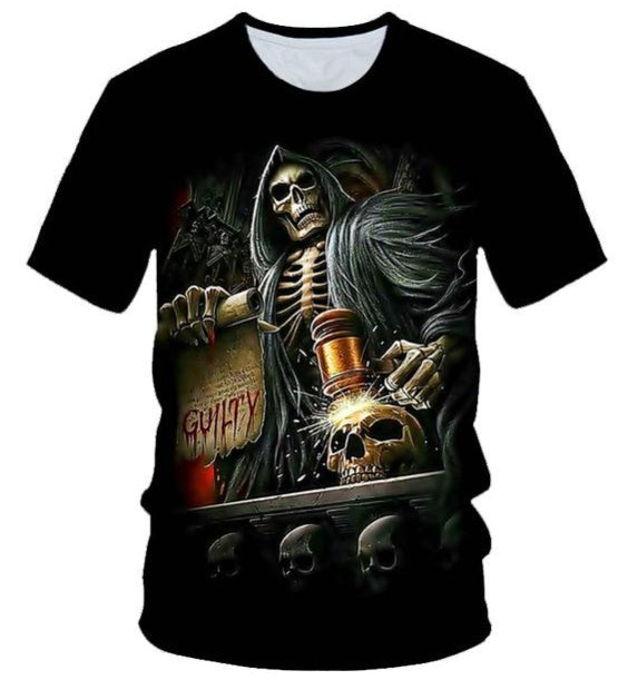 T-shirt punk moto pour homme avec motif tête de mort