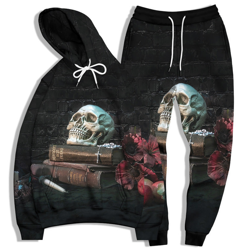 Langärmliges lockeres Sweatshirt für Herren mit Totenkopf-Print