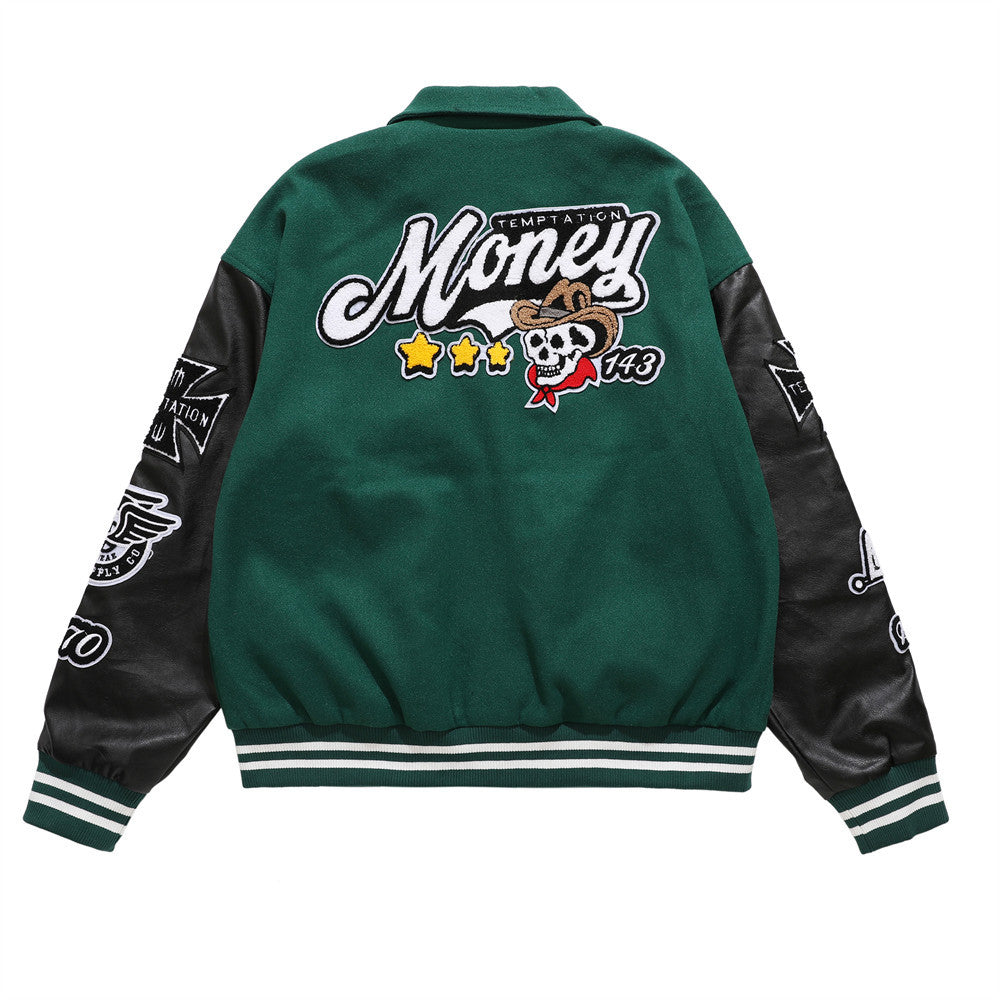 Men's Embroidered Skull Letter Baseball Jacket