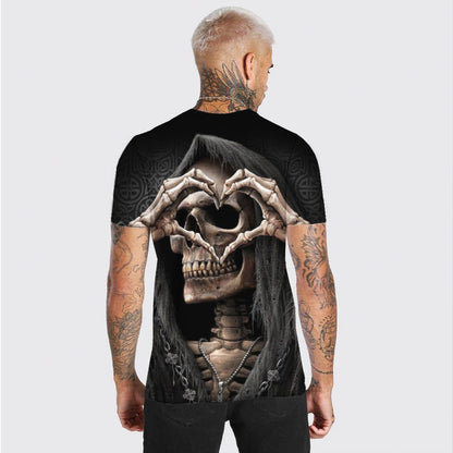 3D Digital Printing Skull Heart Skull Men's Casual Loose Short Sleeve T-shirt