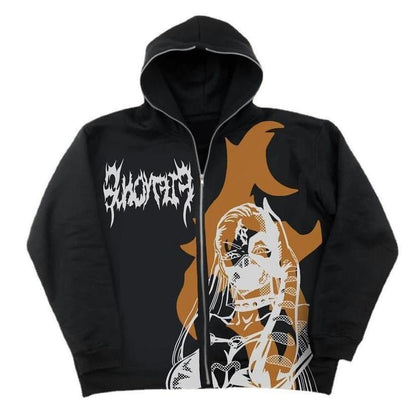 Pullover mit Totenkopf-Cartoon-Print, Hip-Hop-Jacke