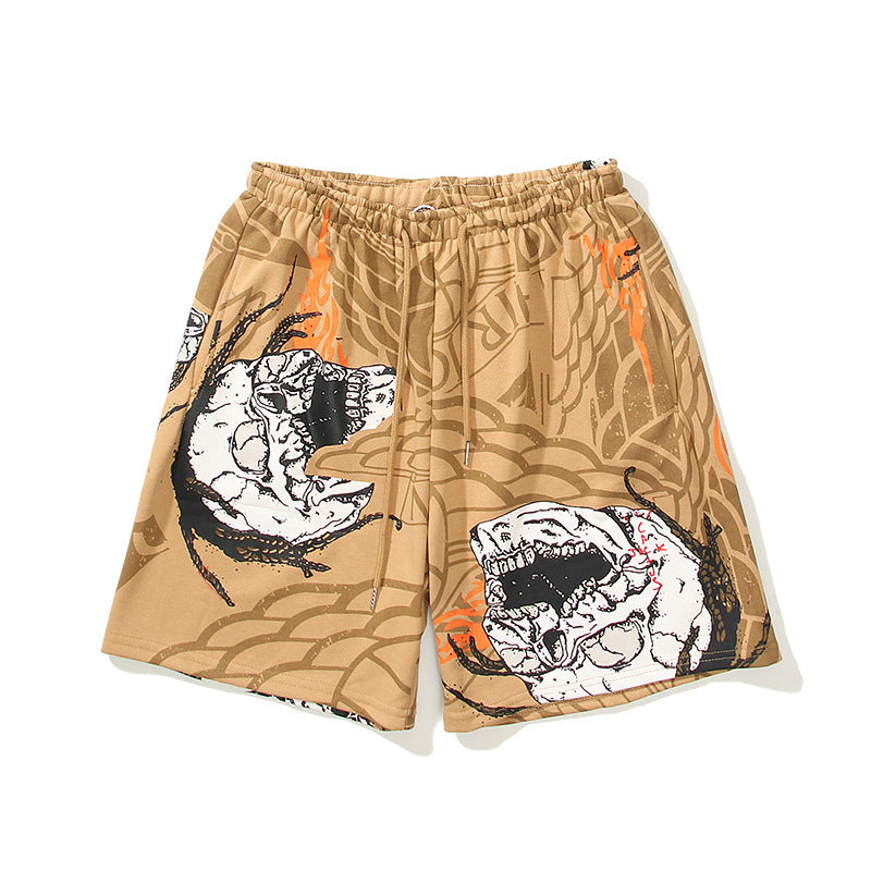 Lässige Shorts mit Totenkopf- und Kaktus-Print für Herren und Damen