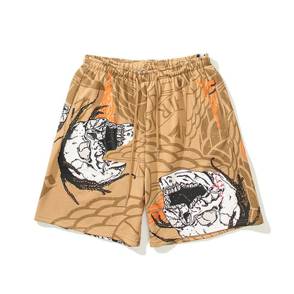 Lässige Shorts mit Totenkopf- und Kaktus-Print für Herren und Damen