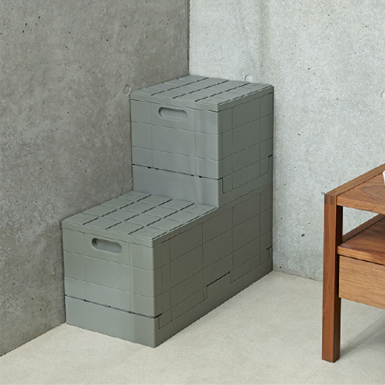 Foldable Brick Storage Box Sit-on Shoe Stool